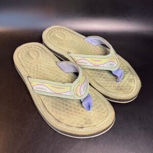 Privo by Clarks US 9 Flip Flops Olive Green Floral Straps Comfort Sandals